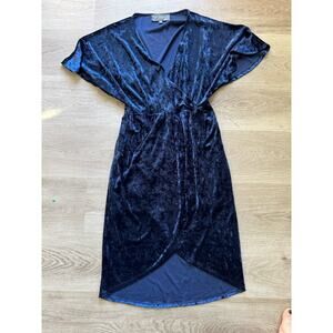 Anthropologie Sunday In Brooklyn Holiday Blue Velvet Faux Wrap Dress US SZ‎ XS